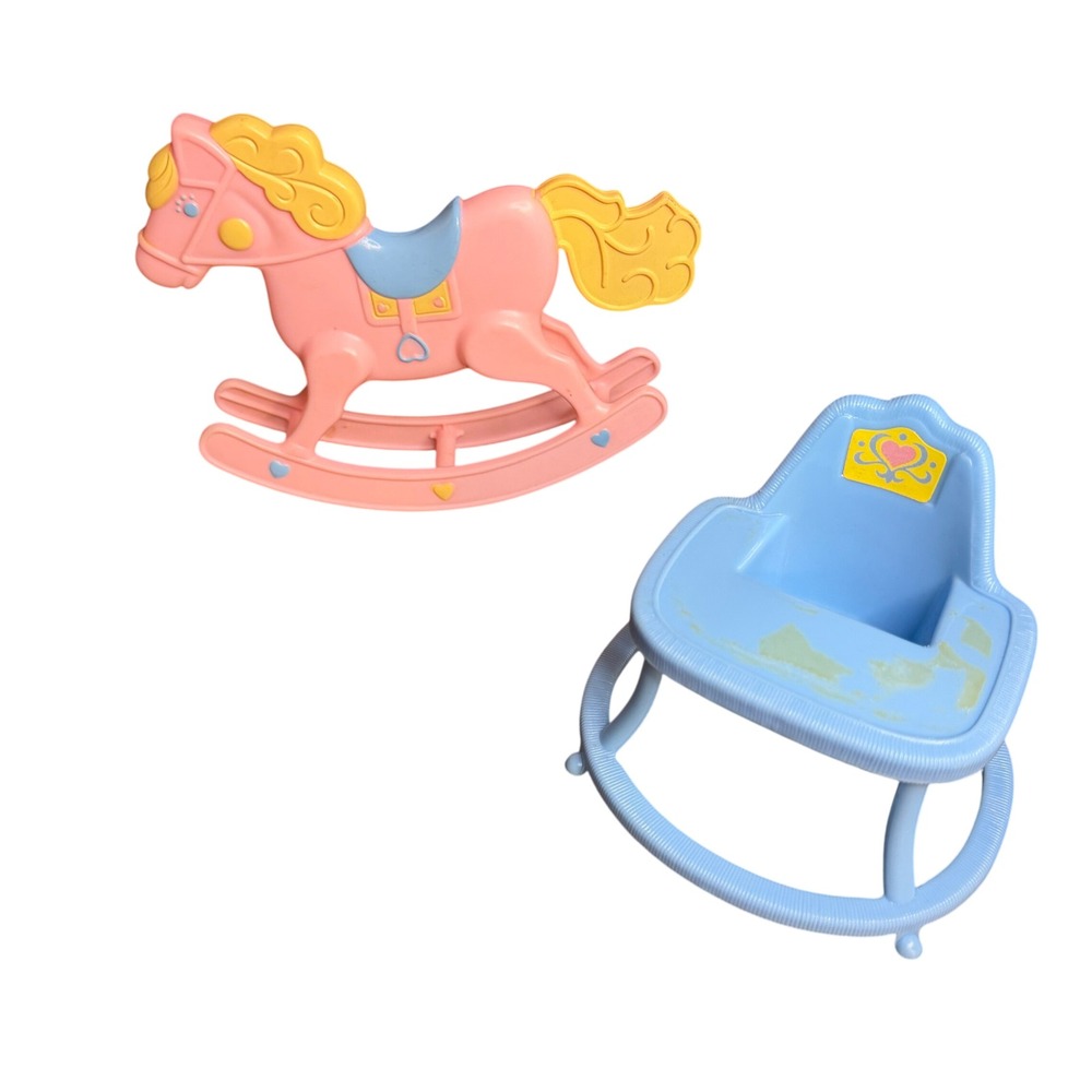 Vintage Mattel Pink Rocking Horse & Loving Family Saucer Walker Doll‎ Furniture
